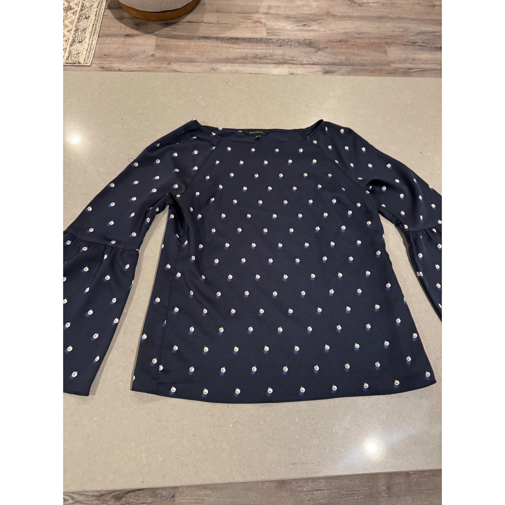Banana Republic Navy Blue White Polka‎ Dot Bell Sleeve Top Women's Size S